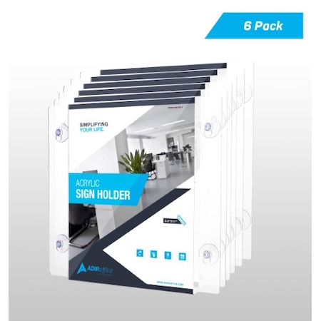 Adiroffice 8.5''x11'' Acrylic Window Sign Holder with Suction Cups, PK6 ADI639-8511-WSH-6